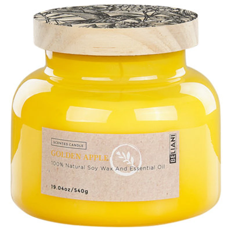 Image of BELIANI Beliani - Scented Candle 100% Soy Wax Cotton Wick Glass Fresh Fruity Fragrance Golden Apple Delight Bliss 409494