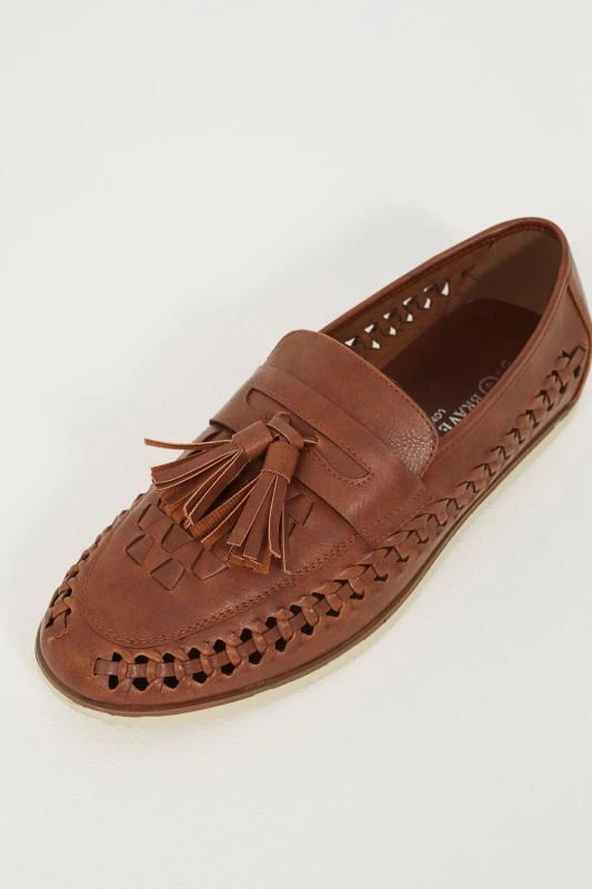 Image of Brave Soul Mens Faux Leather Woven Loafers in Tan Size: 10 Tan Male 10