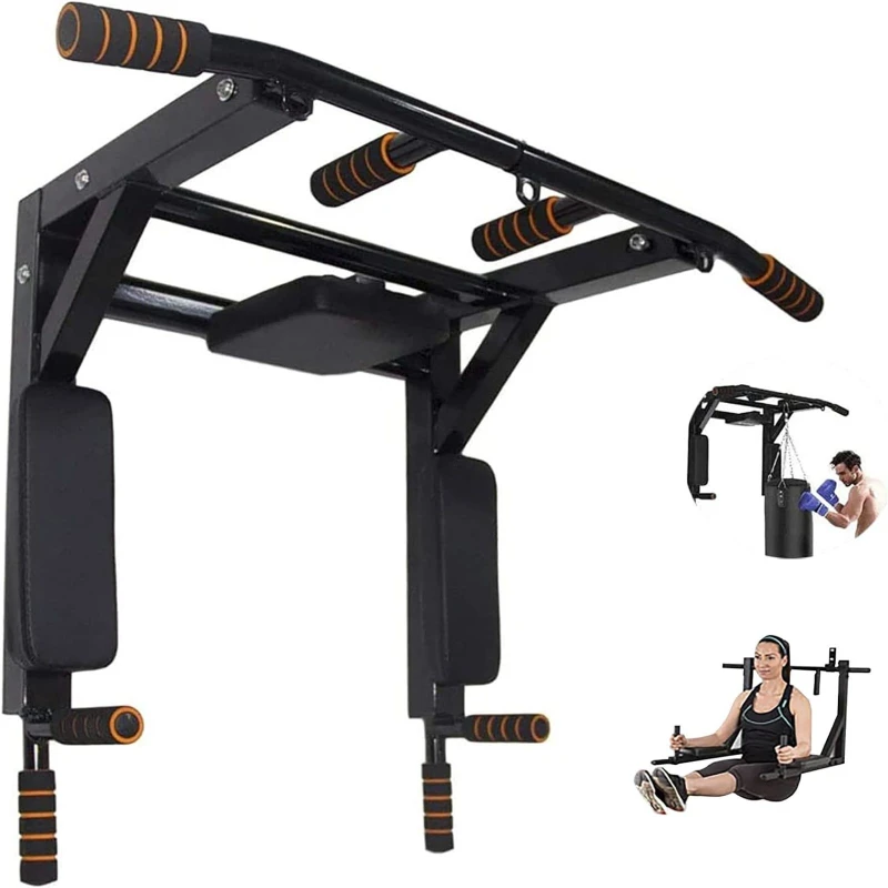 Image of Gr8 Home Pull Up Bar Dip 2in1 Wall Mounted Home Gym Chin Up Cross Fit Multi Grip Workout Station Black