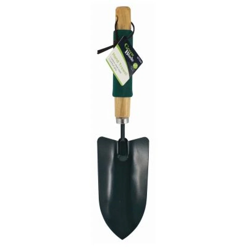 Image of Green Blade Hand Trowel With Cushion Grip Wooden Handle 53110AWUK