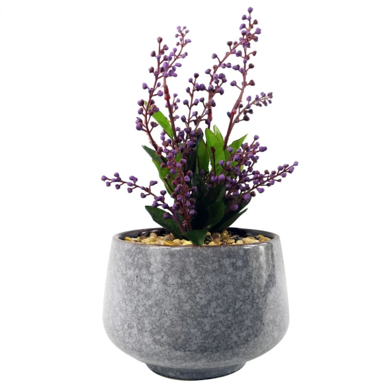 Image of Leaf 28cm Ceramic Tall Blue Planter with Artificial Purple Vitex Negundo Plant Purple unisex