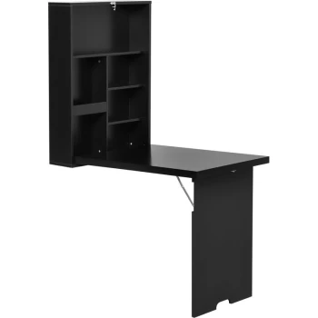 Image of Homcom - On-Wall Folding Drop-Leaf Table w/Chalkboard Shelves Home Storage