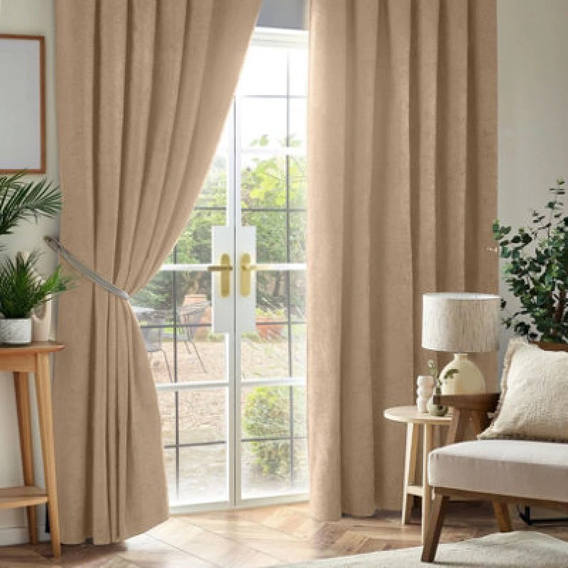 Image of Luxury Living Chenille Blackout Pencil Pleat Top Curtains 117Cm X 183Cm Beige