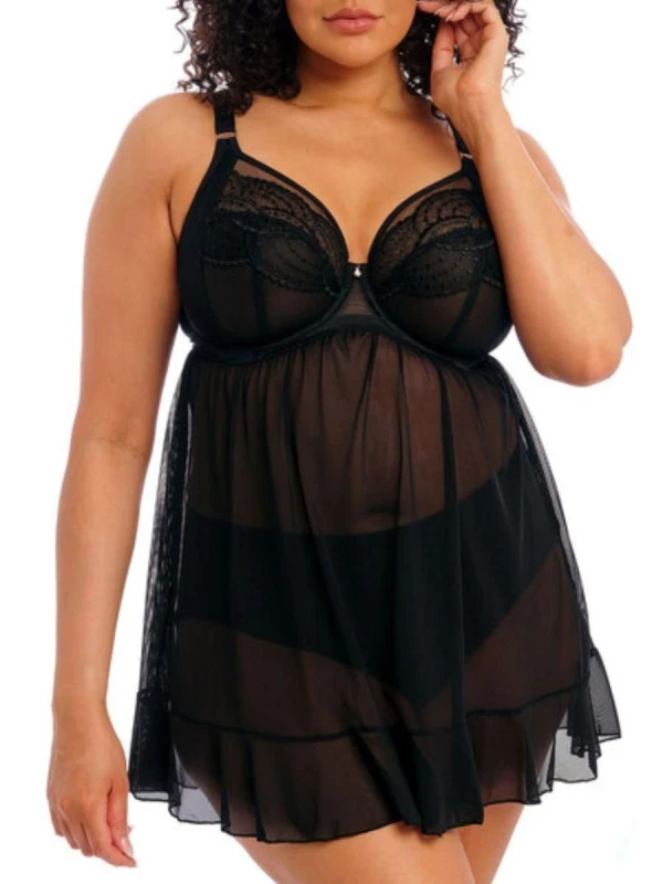 Image of Elomi Womens Priya Underwired Babydoll in Black Size: 34GG Black Female 34GG