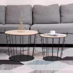 Image of Hmd Furniture - Coffee Table Set with Basket Metal Frame with Storage,Small Side Table,Living Room Furniture - Picture Color