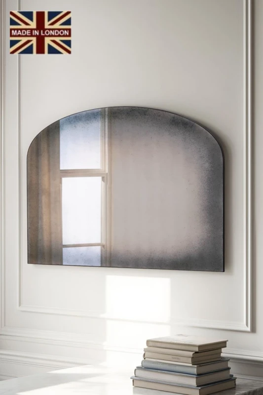 Image of Yearn Mirrors Yearn Mirrors Dulwich Curved Antiqued Mantle Mirror in Black One Size Unisex 0716053062611