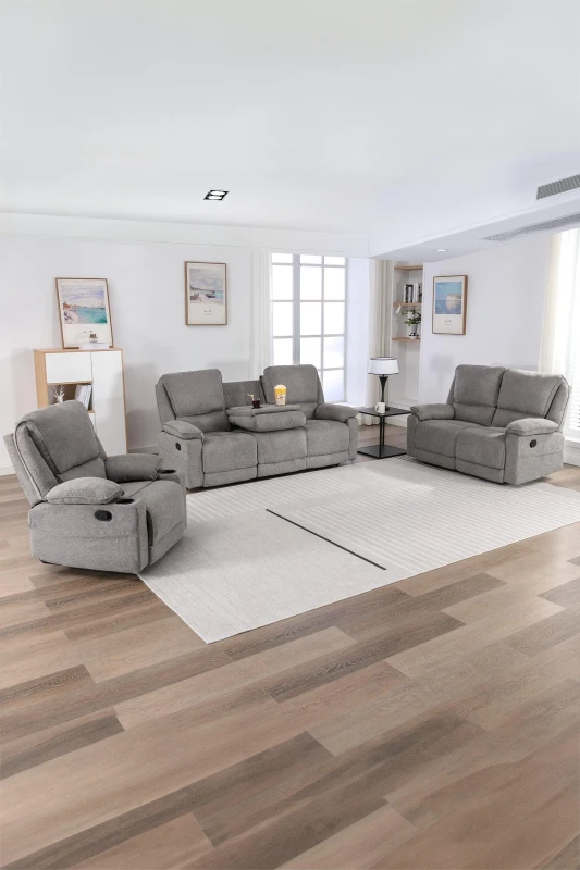 Image of More4Homes Sydney 1+2+3 Seater Fabric Manual Recliner Sofa Set (Grey)