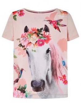 Image of Monsoon Girls Sienna Horse Top - Pink, Size Age: 5-6 Years, Women