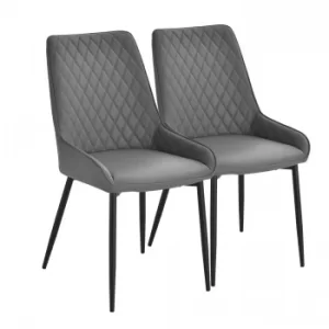 Image of HOMCOM PU Leather Set-of-2 Rhombus Tufted Dining Chairs Grey