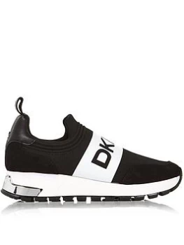 Image of DKNY Mosie Slip On Logo Band Sneakers - Black/White, Size Us 5.5 = UK 3, Women