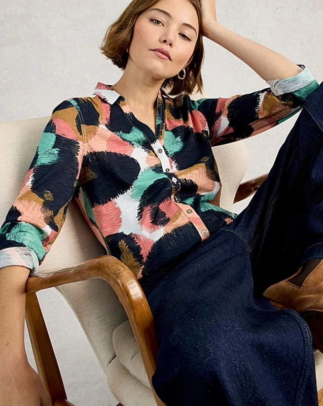 Image of White Stuff White Stuff Annie Shirt Navy Print - White Stuff - Size: 16 Navy Print Female 16 ZD44604