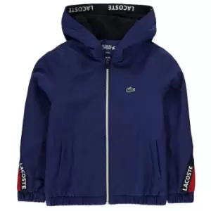 Image of Lacoste Tape Sleeve Hooded Rain Jacket - Blue