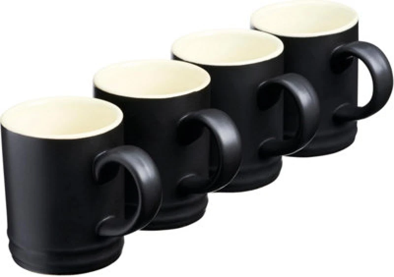 Image of Cooks Professional Set Of 4 Espresso Coffee Cups - Dishwasher & Microwave Safe Mini Stoneware Mugs 100ml Capacity - Black