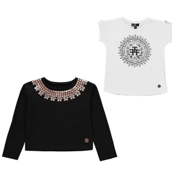 Image of Firetrap Pack long sleeve T shirt Set Junior Girls - Black Embellish