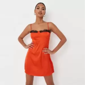 Image of Missguided Satin Lace Trim Slip Dress Mini - Orange