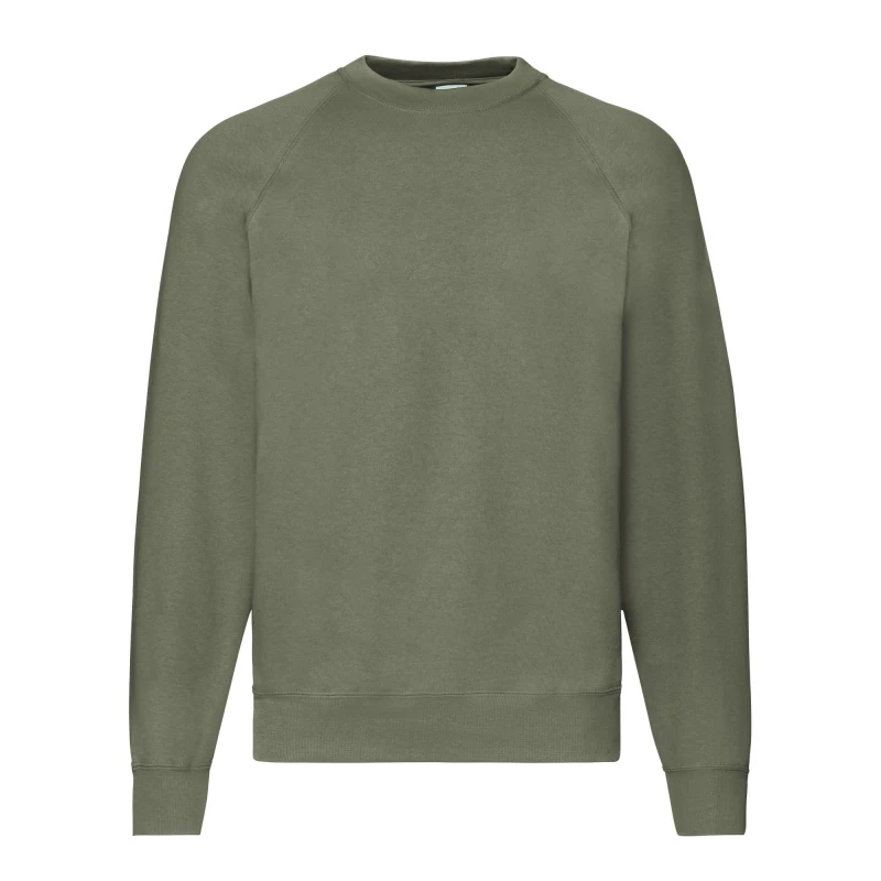 Image of Fruit Of The Loom Fruit of the Loom Men Classic 80 20 Raglan Sweatshirt in Olive Size: Small Olive S Male 5063470708864