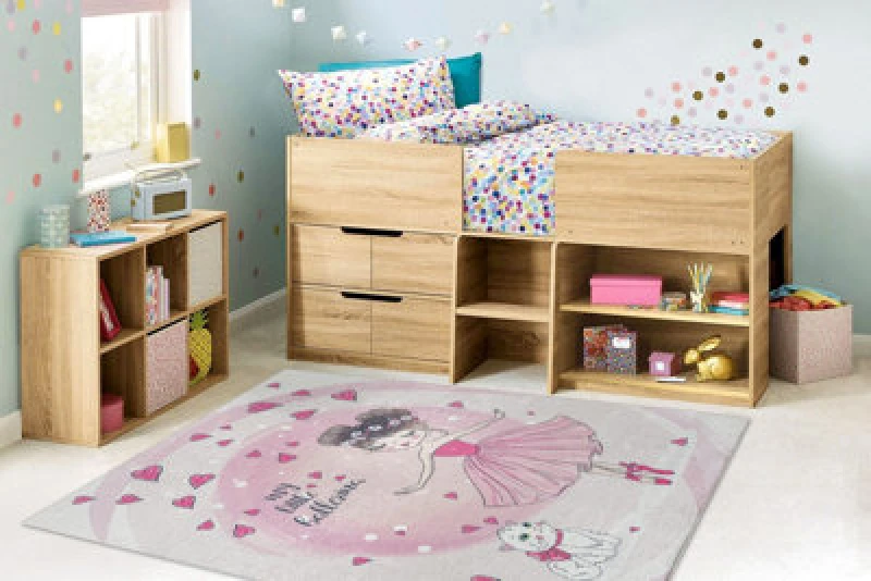 Image of RugsX Bambino 2161Washing Carpet Ballerina, Kitty For Children Anti Slip - Pink 80X150 Cm