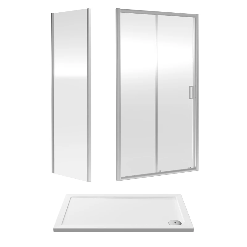 Image of Balterley 6mm Glass Sliding Shower Door, Side Panel Shower Tray 1200x700x1900mm White