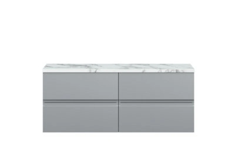 Image of Hudson Reed Urban Wall Hung Countertop Basin Unit, 2 Drawers Vanity Unit And Matt Carrera Marble Worktop In Satin Grey, 1200mm