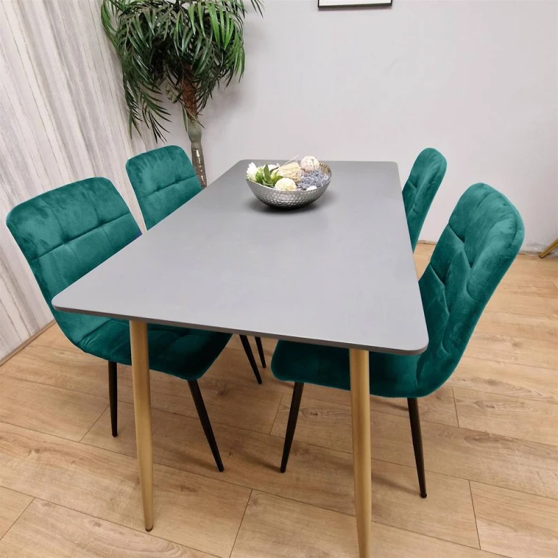 Image of KOSY KOALA Wooden Grey Dining Set with 4 Green Velvet Chairs Green Unisex
