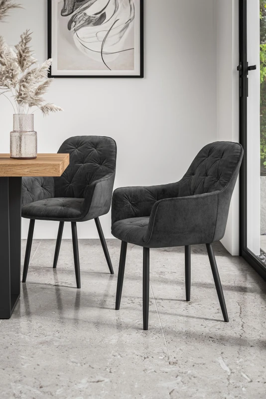 Image of More4Homes Set Of 8 Anika Modern Velvet Dining Chair Padded Seat Metal Legs Kitchen (Black)