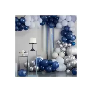 Image of Mixed Blue and Silver Chrome Balloon Arch