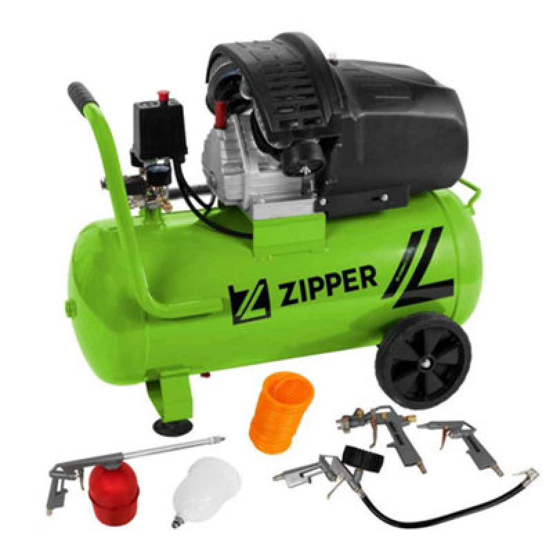 Image of Zipper Com50-2V510E Twin Cylinder Air Compressor 50Ltr 10Bar - With Accessories