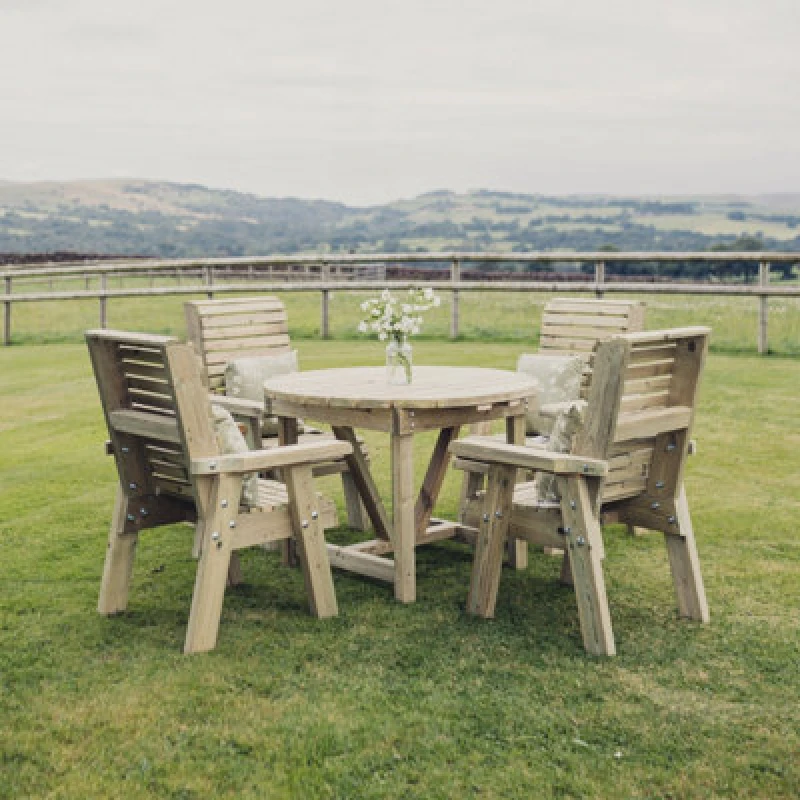 Image of Churnet Valley Garden Furniture Ltd Churnet Valley 4-Seater Ergo Round Dining Set - Handmade Wooden Garden Furniture