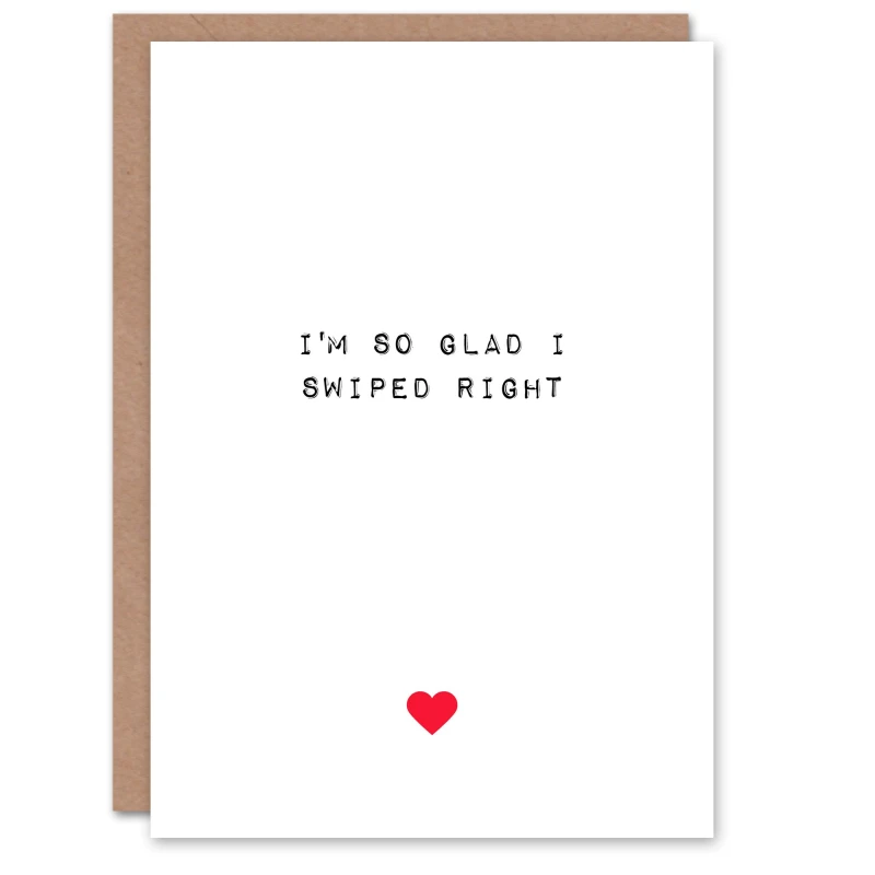Image of Artery8 Anniversary Card Fun Funny Humour Glad Swiped Right For Him or Her White unisex