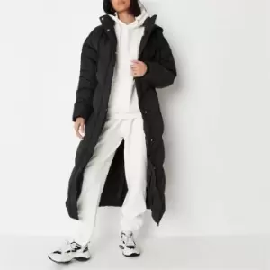 Image of Missguided Recycled Maxi Chevron Puffer Coat - Black