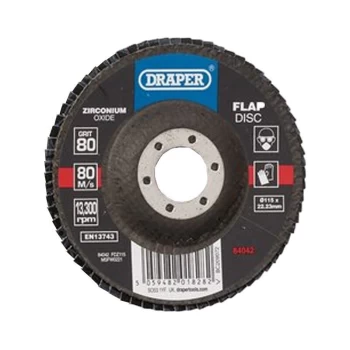 Image of Draper - 84042 Zirconium Oxide Flap Disc 115 x 22.23mm, 80 Grit