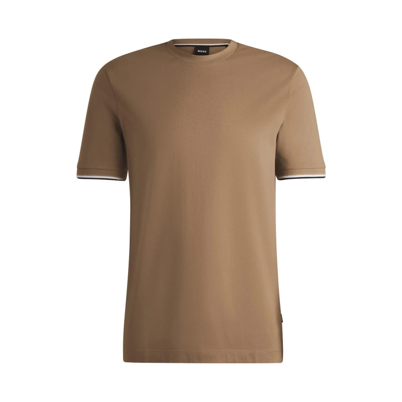 Image of Boss Signature Stripe Cuffs T-Shirt - Beige Beige M