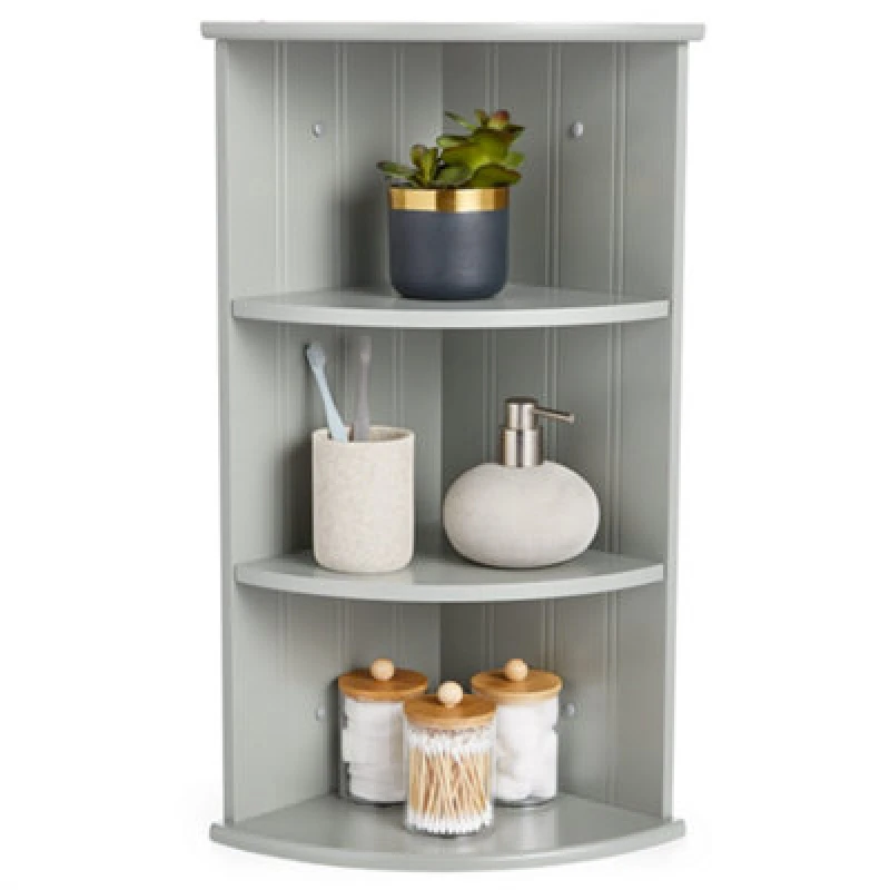 Image of Vonhaus Corner Shelf Unit, Grey 3 Tier Shelving, Freestanding Or Wall Mounted Display Shelves, Modern Storage For Bathroom Decor