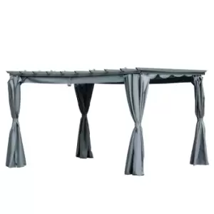 Image of Outsunny 3.6 x 3(m) Outdoor Pergola Gazebo Retractable Canopy Garden Shelter Sun Shade Party with Curtains, Aluminum, Dark Grey