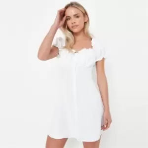 Image of Missguided Linen Milkmaid Button Through - White