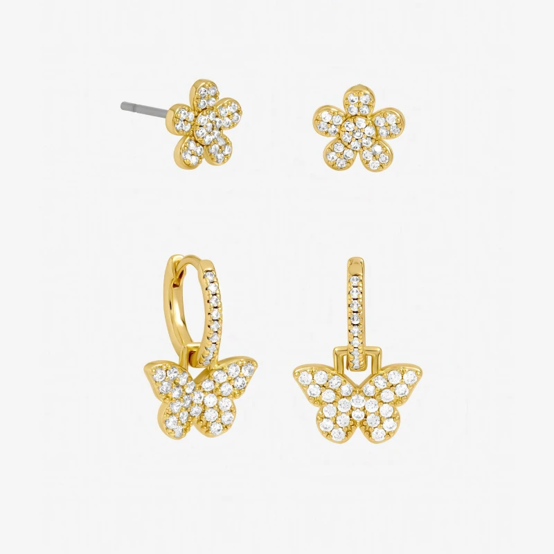 Image of Jon Richard Womens Gold Plated Butterfly & Flower Earrings - Pack of 2 Gold Female One Size