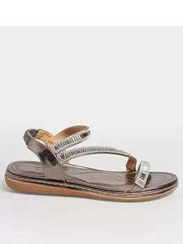 Image of Yours Wide Fit Strappy Asymetric Sparkle Flat Sandal, Grey, Size 4E, Women