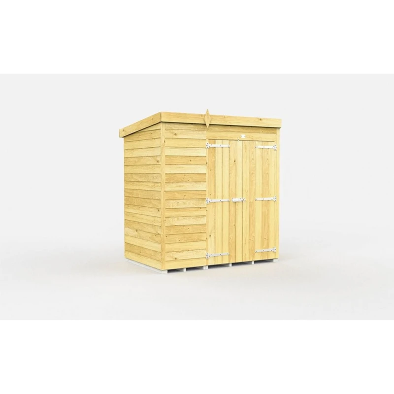 Image of Buttercup Farm 6 x 4 Feet Pent Shed - Double Door W/O Windows - L118 x W185 x H201cm in Brown Brown Unisex