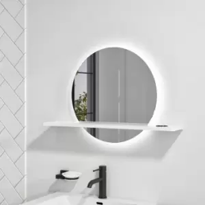 Image of Round LED Bathroom Mirror with Demister and White Shelf - 500mm - Ersa
