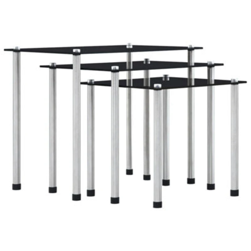 Image of vidaXL 3x Nesting Tables Black Tempered Glass Living Room Furniture Side Table