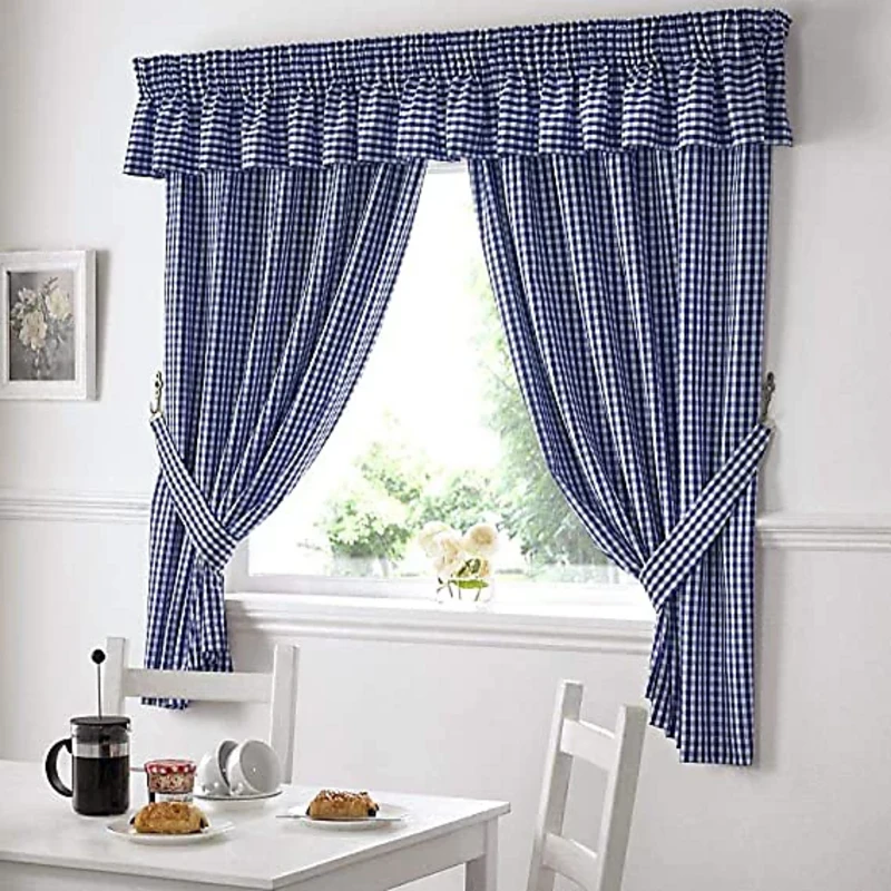 Image of Alan Symonds - Gingham Kitchen Curtains Blue 46 x 42' 12399333
