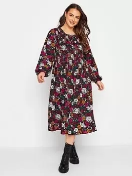 Image of Yours Balloon Sleeve Midaxi Dress - Multi, Black, Size 24, Women