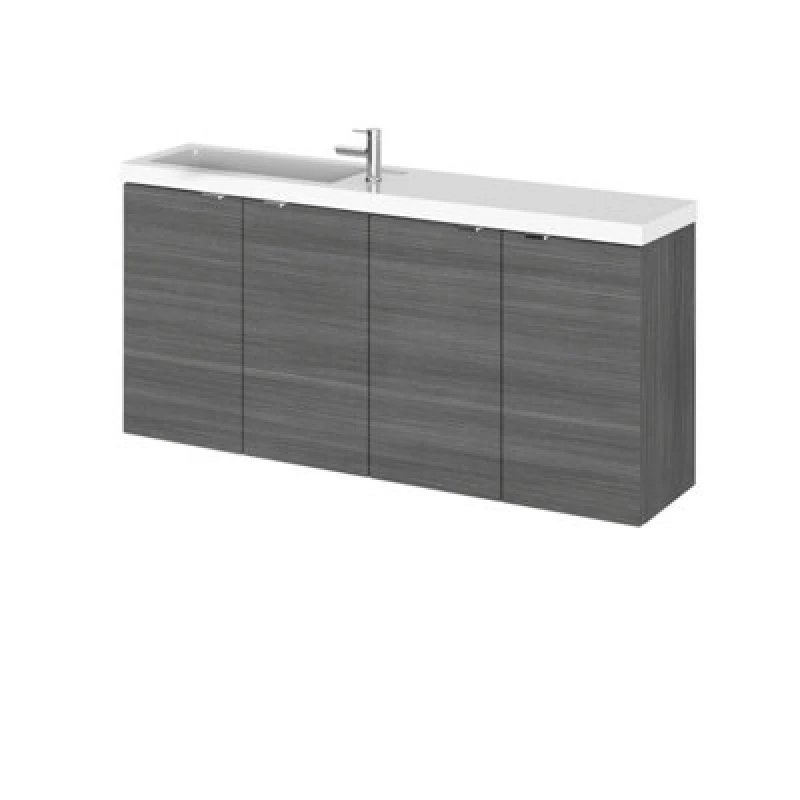 Image of Hudson Reed Fusion Wall Hung Vanity Unit & Compact Basin, Stylish Sink Vanity Unit, Anthracite Woodgrain, 1200mm
