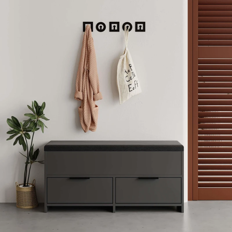 Image of Decortie Shoe Bench Storage 34X106X50Cm Particleboard Anthracite Grey, Black 8683628015209