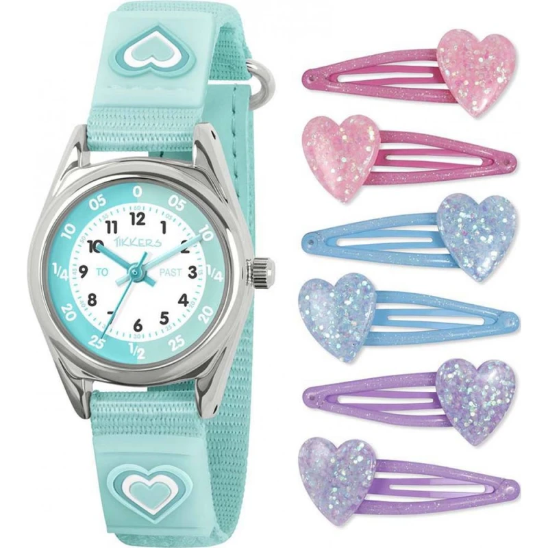 Image of Tikkers ATK1094-SET Heart 24mm Quartz Watch in Aqua Unisex One Size