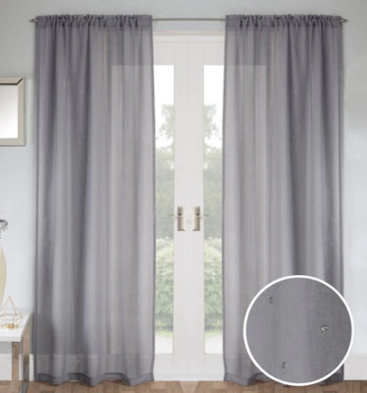 Image of Tyrone Textiles Pair Of Jewel Grey Voile Panels With Sparkle Pattern And Rod Pocket Header 229 Cms