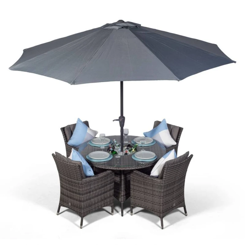 Image of Thats Furniture Savannah Round 4 Seater Patio Dining Set with Ice Bucket Drinks Cooler in Grey Grey Unisex