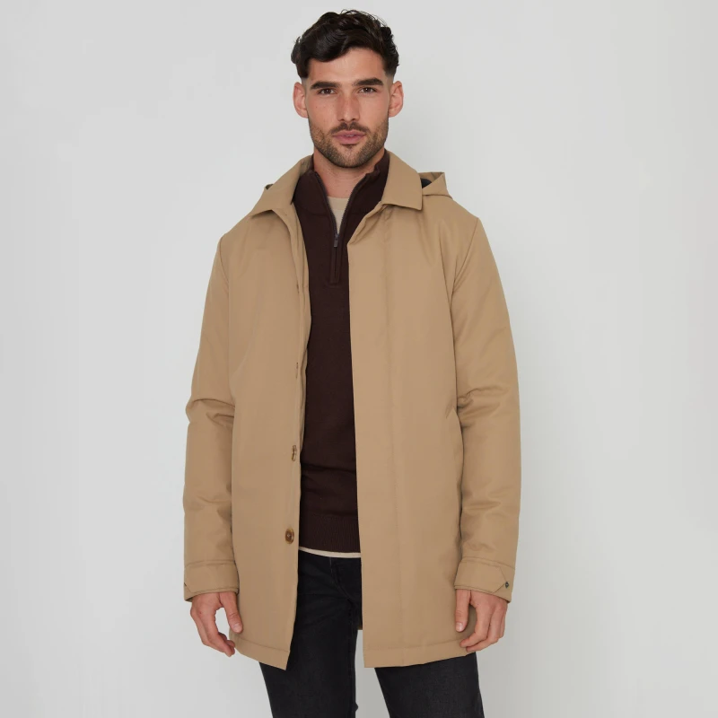 Image of Threadbare 'Croy' Showerproof 2-in-1 Mac Coat with Concealed Hood Stone