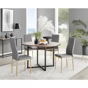 Image of Furniturebox Adley Brown Wood 120cm Storage Dining Table & 4 Grey Milan Gold Leg Faux Leather Chairs