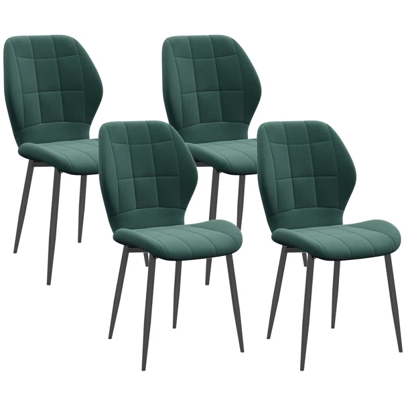 Image of HOMCOM Modern Style Kitchen Chairs Set of 4 with Flannel Upholstered Dark Green - Homcom 5056725536794
